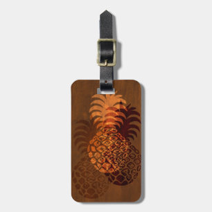 Momona Pineapple Hawaiian Tropical Faux Wood Luggage Tag