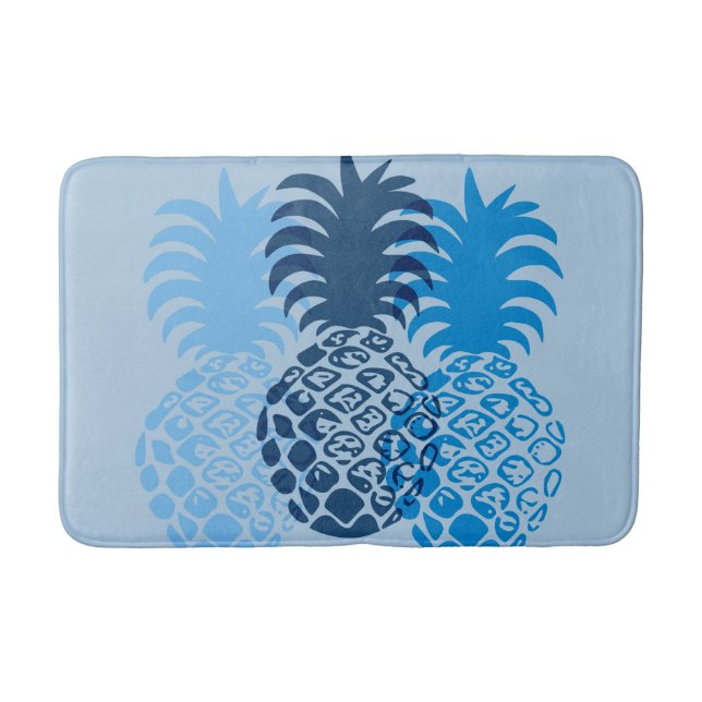 Momona Pineapple Hawaiian Tropical - Indigo Bath Mat (Front)