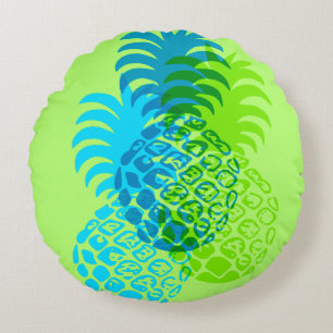 Momona Pineapple Hawaiian Tropical Reversible Round Pillow