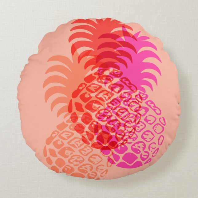 Momona Pineapple Hawaiian Tropical Reversible Round Pillow (Front)