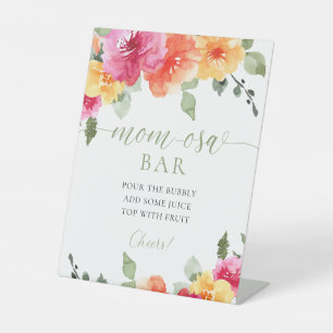 Momosa bar colourful pink orange peonies spring pedestal sign