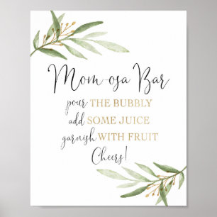 Momosa bar mimosa greenery gold baby shower sign