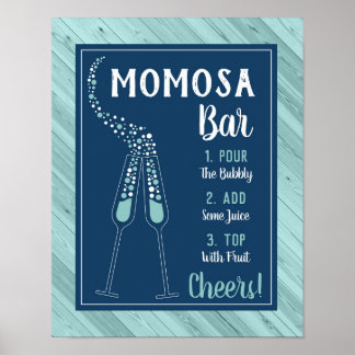 Momosa Bar Sign, Blue and Aqua Poster