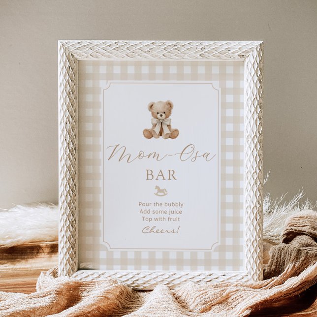 Momosa bar teddy bear neutral gingham poster (Creator Uploaded)