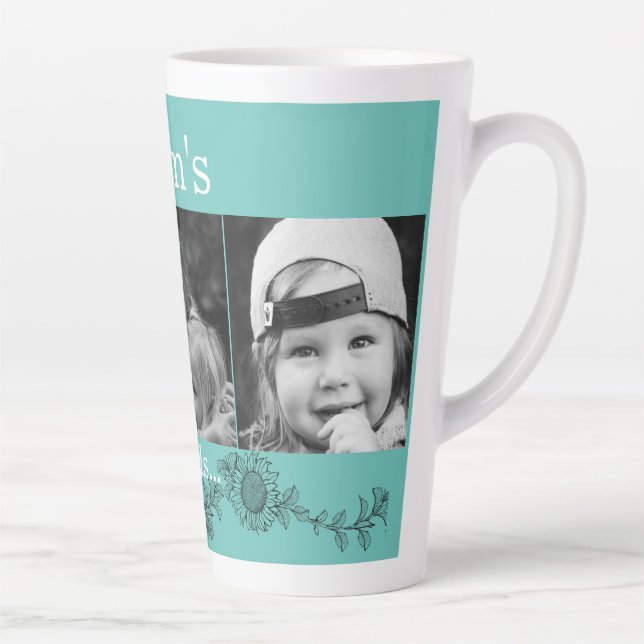 Mom's Angels 3 Photo Sunflower Latte Latte Mug (Right)