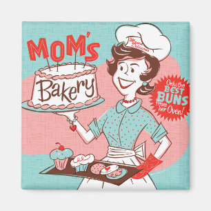 Mom's Bakery Vintage-Style Square Magnet (Green)