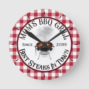Mom's BBQ Grill Best Steaks In Town Round Clock