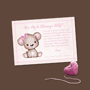 Mom's Belly Size Cute Girl Bear Baby Shower Game Enclosure Card