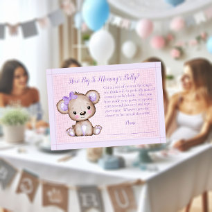 Moms Belly Size Purple Girl Bear Baby Shower Game  Enclosure Card