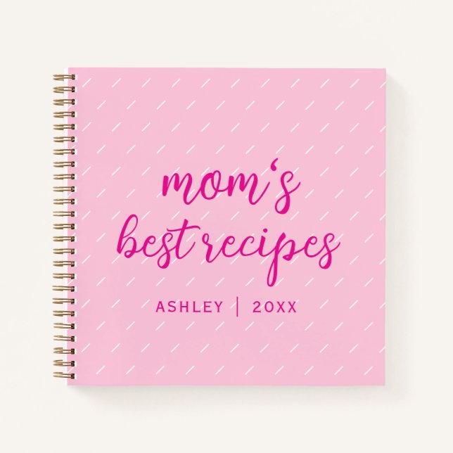 Mom's Best Recipes Cute Pink Heart Pattern Trendy Notebook (Front)