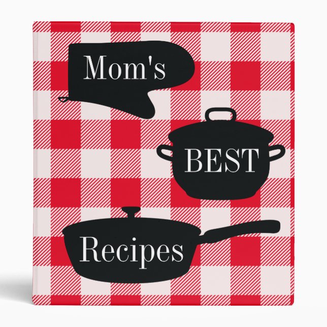 Mom's Best Recipes Red White Gingham Check Binder (Front)
