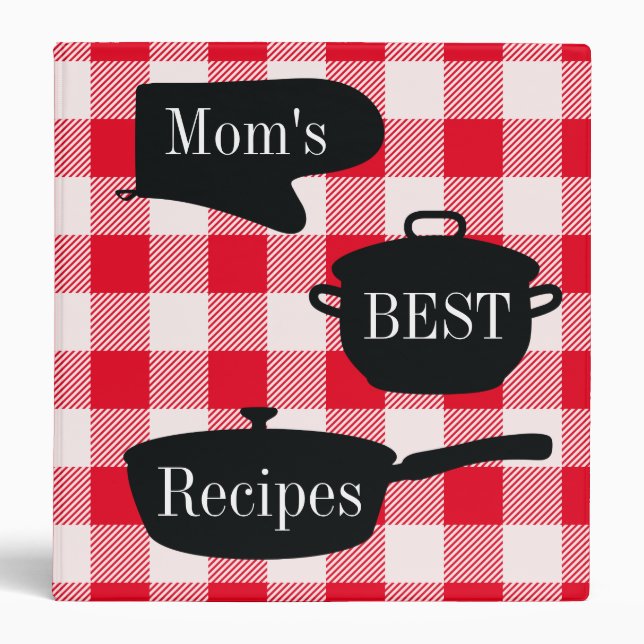 Mom's Best Recipes Red White Gingham Check Binder (Front)