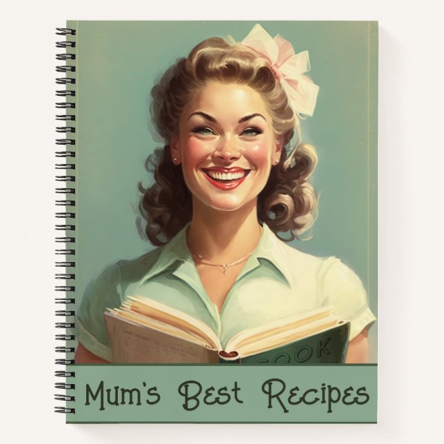 'Mom's Best Recipes' Retro 50s Housewife, Recipe Notebook (Front)
