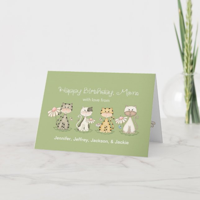 Mom's Birthday 4 Cats from all - custom names Card (Front)