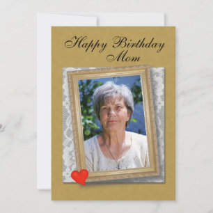 Mom's Birthday framed photo, lace and heart Card