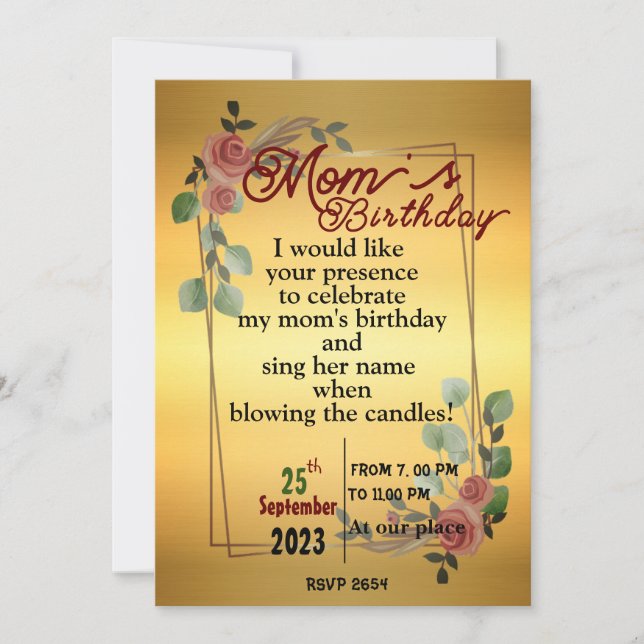  mom's birthday Invitation (Front)
