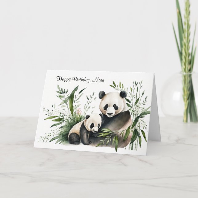 Mom's Birthday Panda Bear With Cub Card (Front)