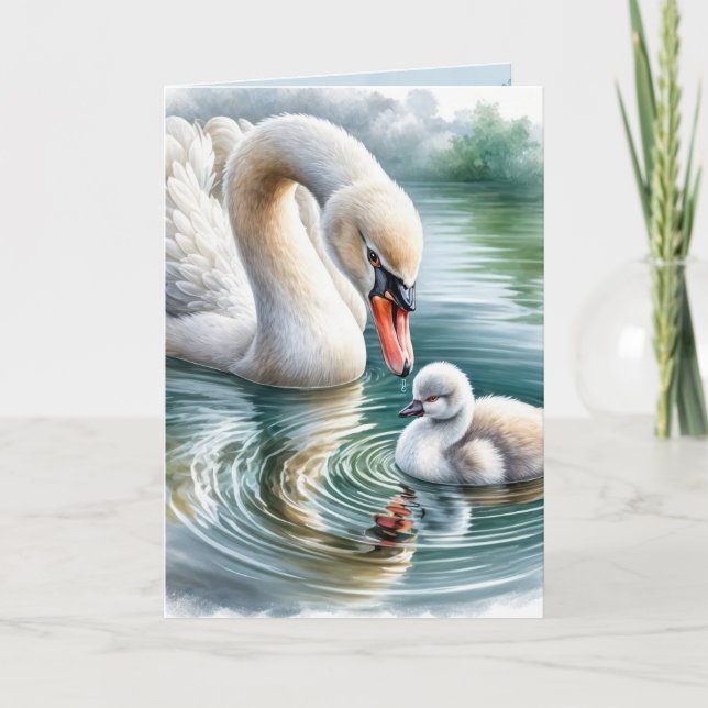 Mom's Birthday Swan With Cygnet Card (Front)