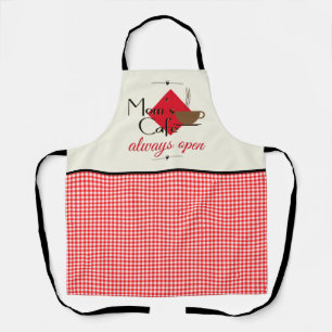 Mom's Cafe Red and White Gingham Check Pattern Apron