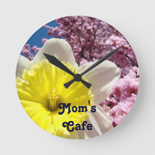 Mom's Cafe wall clocks Daffodil Pink Tree Blossoms