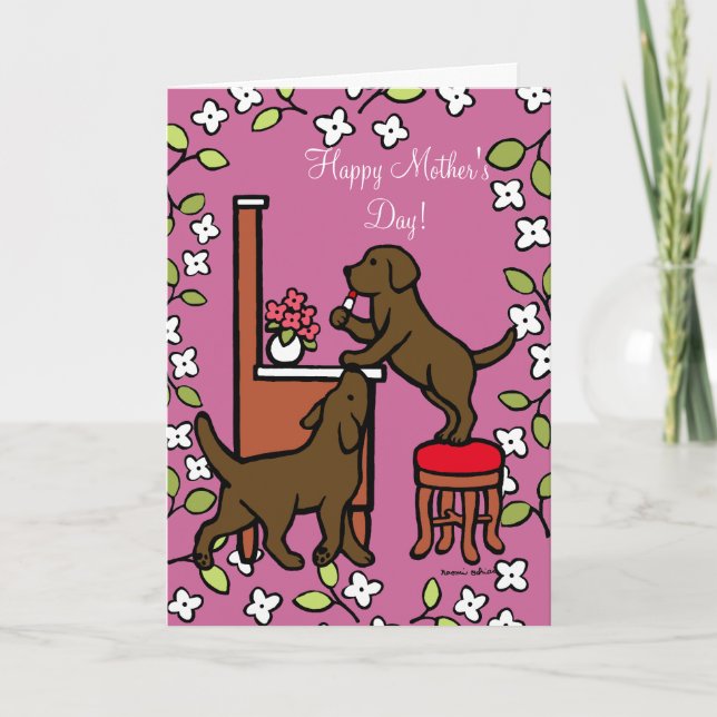 Mom's Chocolate Lab Puppy Duo Card (Front)