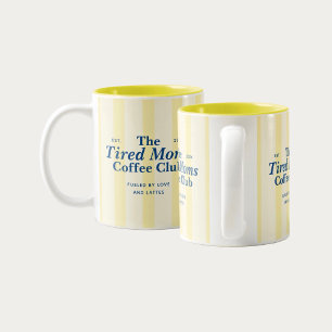 Moms Club Typography Yellow Stripes Two-Tone Coffee Mug