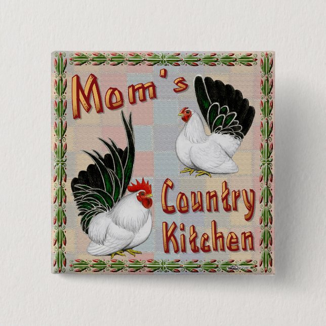 Mom's Country Kitchen 2 Inch Square Button (Front)