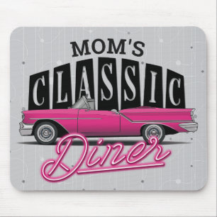 Mom's Diner Custom Name Faux Neon 50's Classic Car Mouse Pad