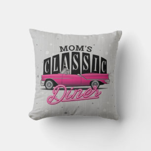 Mom's Diner Custom Name Faux Neon 50's Classic Car Throw Pillow
