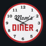 Mom's Diner Large Clock<br><div class="desc">A vintage Open Mom's Diner Sign on a retro style wall clock for her kitchen ; funny gift her him diner home decor mom mothers day fathers day 50s</div>