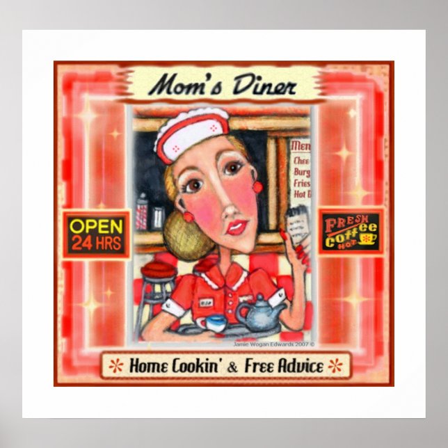 Mom's Diner Retro Kitchen Art Poster Print (Front)