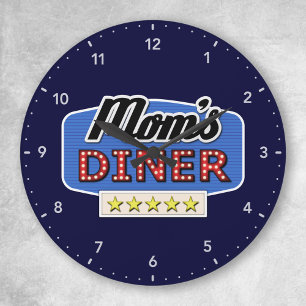 Mom's Diner Sign Large Clock