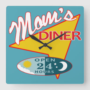 Mom's Diner Square Wall Clock