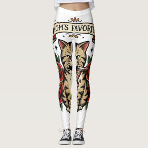 Moms Favourite Cat Dagger Rose Traditional Tattoo Leggings