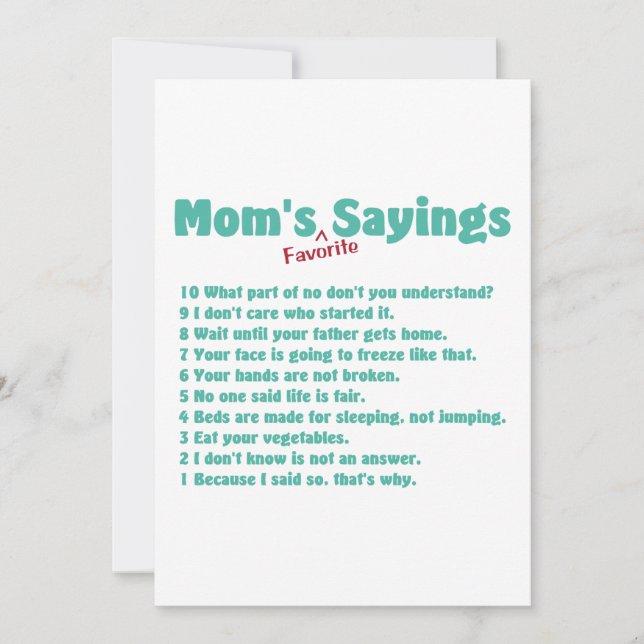 Mom's favourite sayings on gifts for her. invitation (Front)