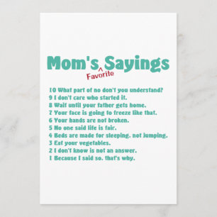 Mom's favourite sayings on gifts for her. invitation