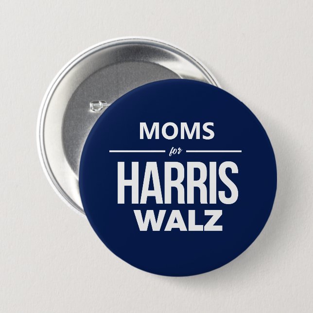 Moms for Harris Walz 3 Inch Round Button (Front & Back)