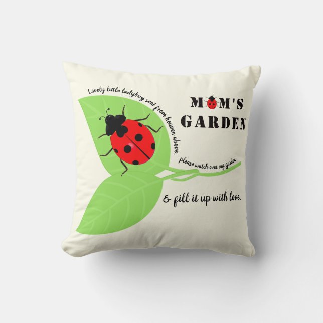 Mom's Garden Ladybug Square Throw Pillow (Front)