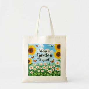 Mom's Garden Squad Sunflowers Daisies Butterflies Tote Bag