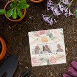 Mom's Garden Stone | Floral Three Photo Collage Stone Coaster<br><div class="desc">Use these coasters as beautiful garden stones. They make a charming addition to any garden. Beautiful spring florals frame your photos. Minimal three photo template of your favourite personal photos for a gift anyone would love. Mother's Day is the perfect opportunity to show ALL the moms in our lives just...</div>