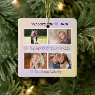 Mom's Joy - Pastel 4 Photo Tribute Ceramic Ornament
