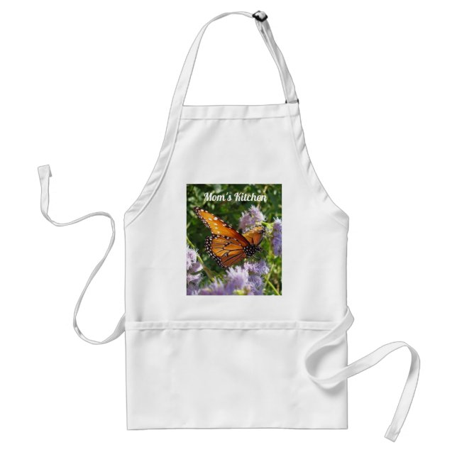 Mom's Kitchen Orange Monarch Butterfly Floral Standard Apron (Front)