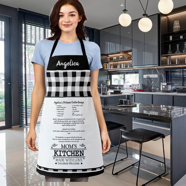 Mom's Kitchen Quote with name, black white Apron (Creator Uploaded)
