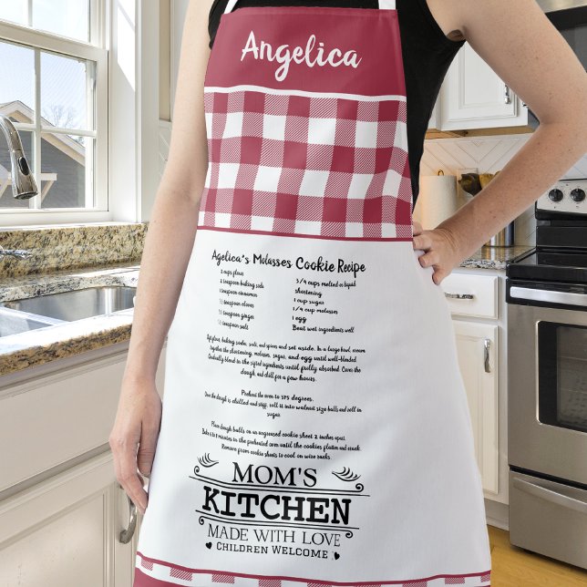 Mom's Kitchen Quote with name, Red white Apron (Creator Uploaded)
