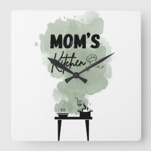 Mom's Kitchen sage green and black colours Square Wall Clock