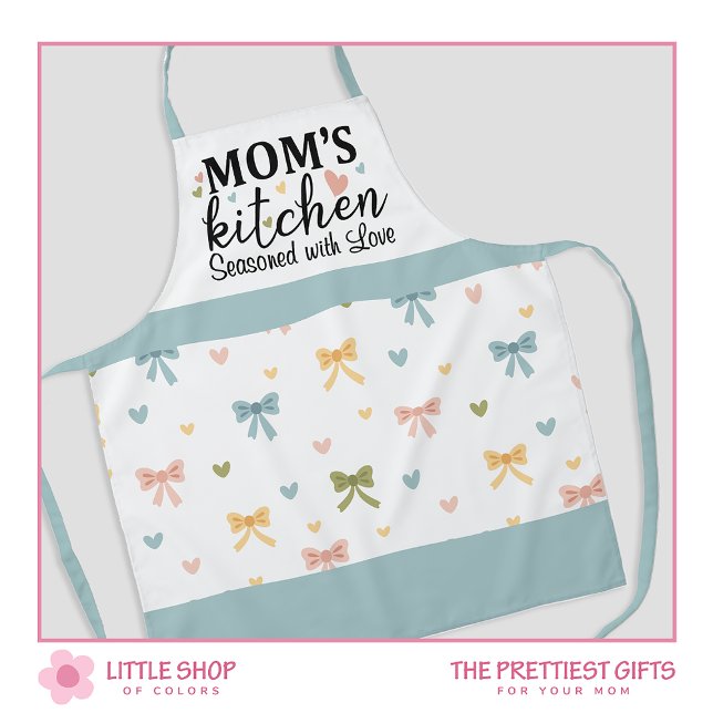 Mom's Kitchen Seasoned with Love Bows Hearts Apron (Creator Uploaded)
