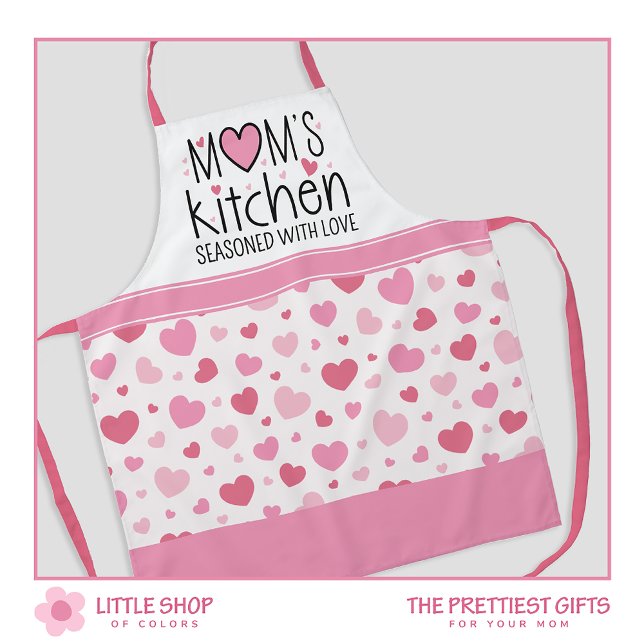 Mom's Kitchen Seasoned with Love Pink Hearts Apron (Creator Uploaded)