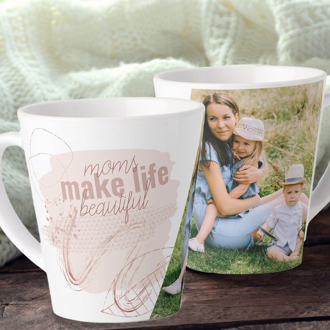 Moms Make Life Beautiful Family Photo Abstract Latte Mug (Creator Uploaded)