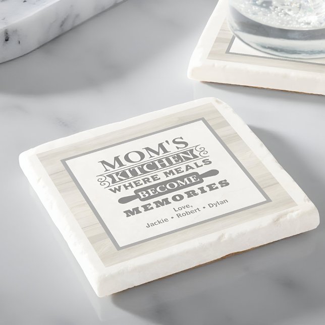 Mom's Meals Become Memories Rustic Kitchen Stone Coaster (Creator Uploaded)