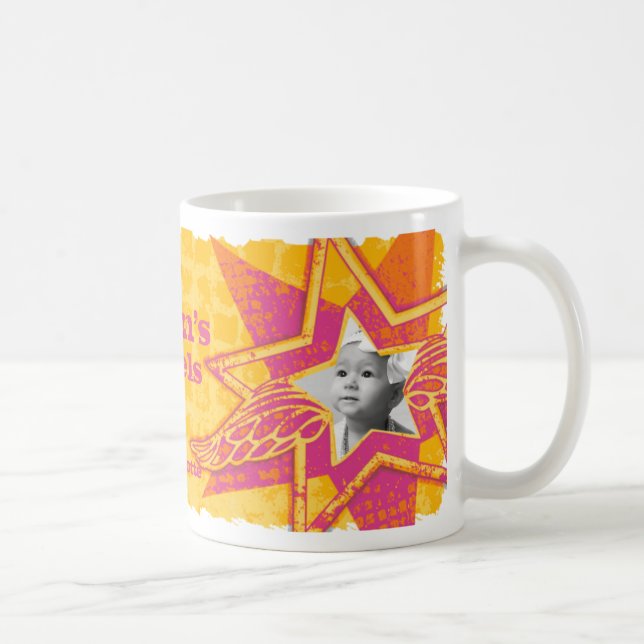 Mom's/Mum's angels in stars yellow/pink photo mug (Right)